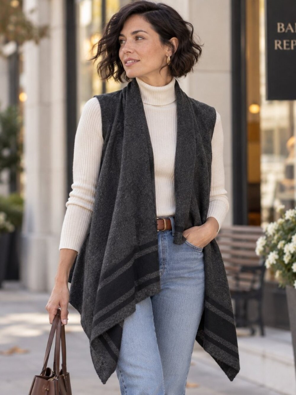 Banana Republic Wool Alpaca Poncho Womens Gray Waterfall Cardigan Draped Wrap